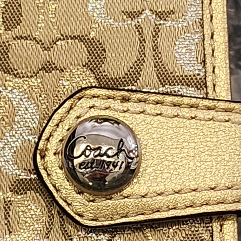 Coach Gold Tone Patterned Bi-Fold Wallet- Measures 6.5×4 - Picture 2 of 7